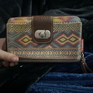 UNIONBAY Multicolor Woven Zip Wallet with Brown Trim
